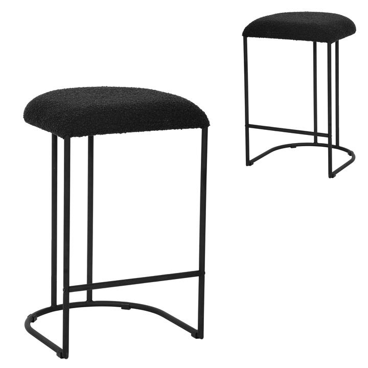 Set of 2 - Galvan 65cm Bar Stool - Black Boucle by Interior Secrets - AfterPay Available
