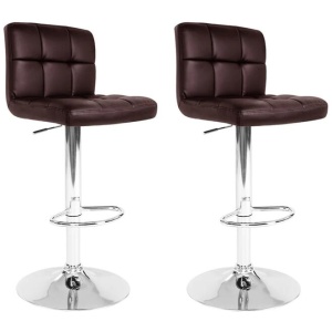 Set of 2 Gas Lift Bar Stools PU Leather - Chocolate Brown