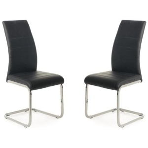 Set of 2 Giara Faux Leather Dining Chair Chrome Legs - Black