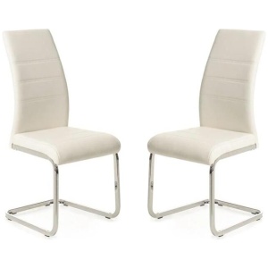 Set of 2 Giara Faux Leather Dining Chair Chrome Legs - White
