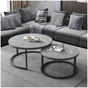 Set of 2 Grey Marble Nesting Coffee Tables 60/80cm