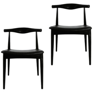 Set of 2 - Hans Wegner Replica CH20 Elbow Dining Chair - Black Frame - Black