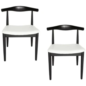 Set of 2 - Hans Wegner Replica CH20 Elbow Dining Chair - Black Frame - White