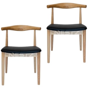 Set of 2 - Hans Wegner Replica CH20 Elbow Dining Chair - Natural Frame - Black