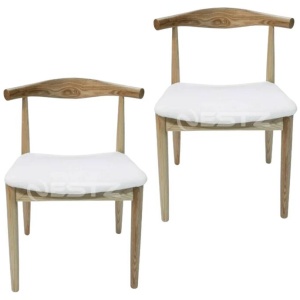 Set of 2 - Hans Wegner Replica CH20 Elbow Dining Chair - Natural Frame - White