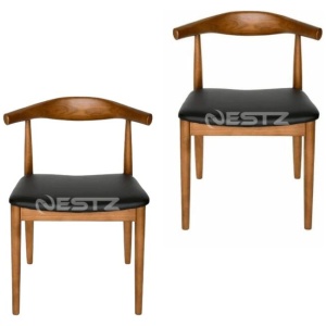 Set of 2 - Hans Wegner Replica CH20 Elbow Dining Chair - Walnut Frame - Black
