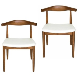 Set of 2 - Hans Wegner Replica CH20 Elbow Dining Chair - Walnut Frame - White