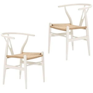 Set of 2 - Hans Wegner Replica Wishbone Cord Dining Chair - White