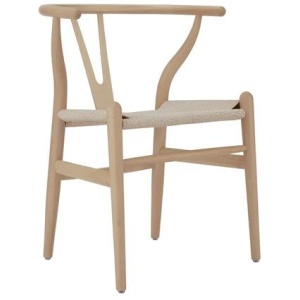 Set of 2 Hans Wegner Replica Wishbone Kitchen Dining Chairs Replica - Beech Wood/Natural Beige