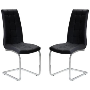 Set of 2 Hanson Faux Leather Dining Chair - Chrome Legs - Black