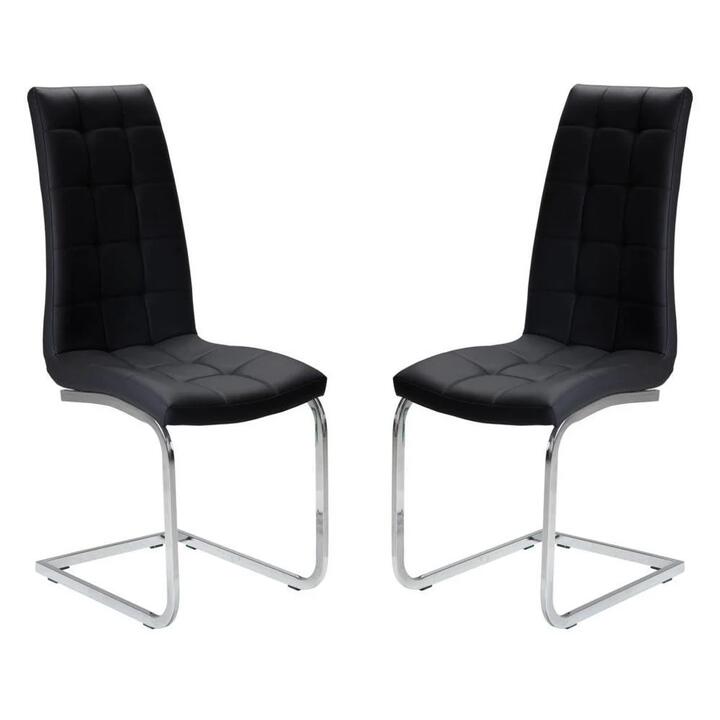 Set of 2 Hanson Faux Leather Dining Chair - Chrome Legs - Black