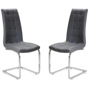 Set of 2 Hanson Faux Leather Dining Chair - Chrome Legs - Grey