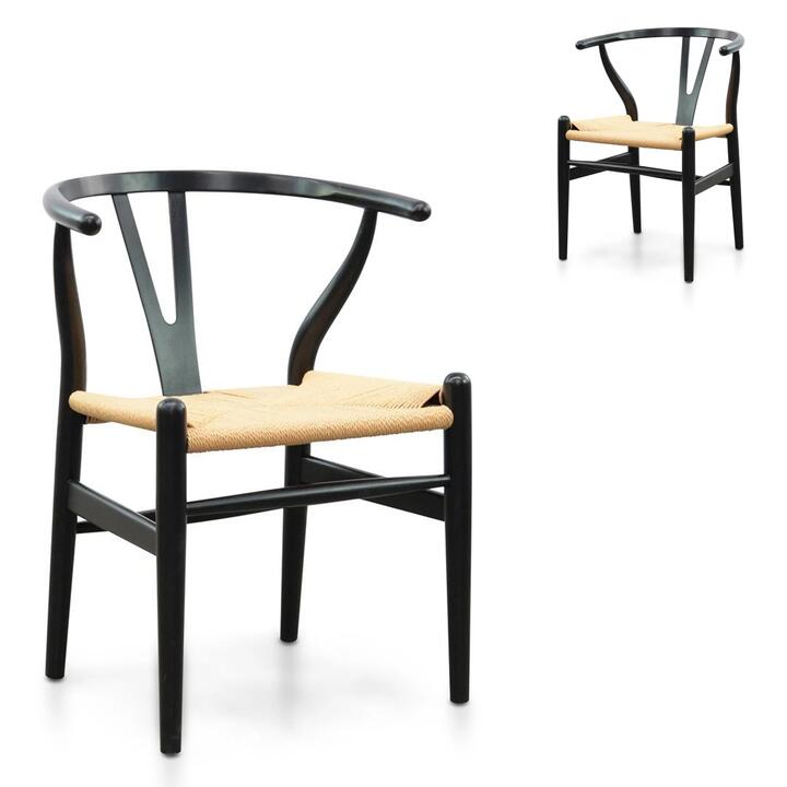 Set of 2 - Harper Wooden Dining Chair - Black - Natural Seat by Interior Secrets - AfterPay Available