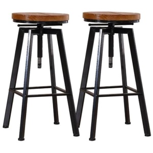 Set of 2 Industrial Bar Stools Kitchen Wooden Barstools Swivel Natural