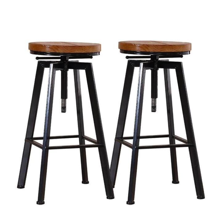 Set of 2 Industrial Bar Stools Kitchen Wooden Barstools Swivel Natural