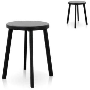 Set of 2 - James 46cm Wooden Seat Low Stool - Full Black by Interior Secrets - AfterPay Available