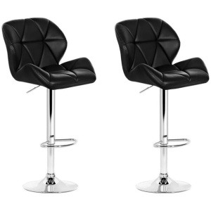 Set of 2 Kitchen Bar Stools - Black and Chrome
