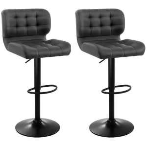 Set of 2 Kitchen Bar Stools Gas Lift Plush PU Leather - Black and Grey