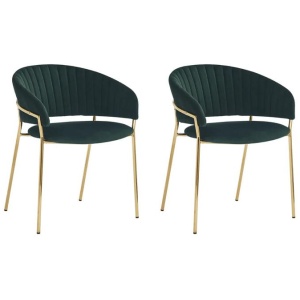Set of 2 Lex Velvet Fabric Dining Chair Gold Frame - Green