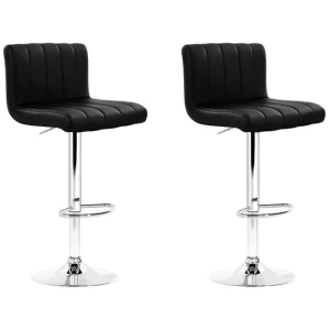 Set of 2 Line Style PU Leather Bar Stools - Black