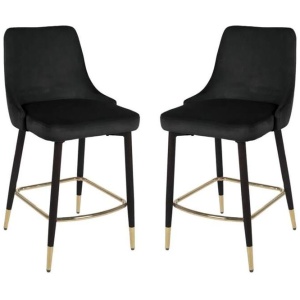 Set of 2 Luisa Velvet Fabric Kitchen Counter Bar Stool 63cm - Black