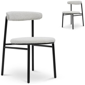 Set of 2 - Oneal Fabric Dining Chair - Moon White Boucle and Black Legs by Interior Secrets - AfterPay Available