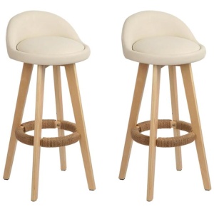 Set of 2 PU Leather Backrest Bar Stools - Beige