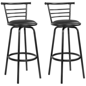 Set of 2 PU Leather Bar Stools - Black and Steel