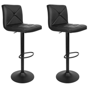 Set of 2 PU Leather Gas Lift Bar Stools - Black
