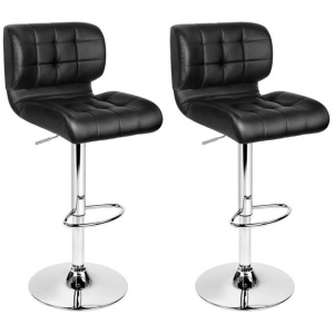 Set of 2 PU Leather Gas Lift Bar Stools - Black and Chrome