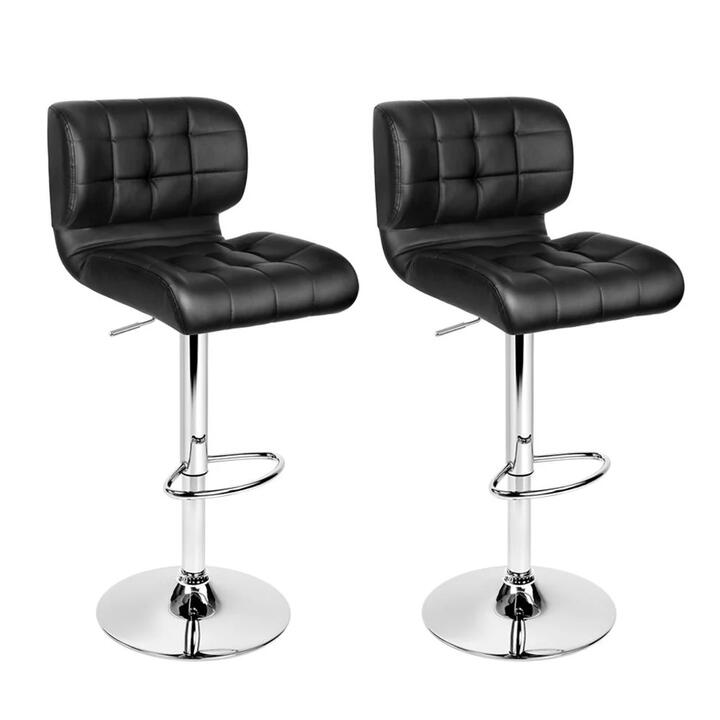 Set of 2 PU Leather Gas Lift Bar Stools - Black and Chrome