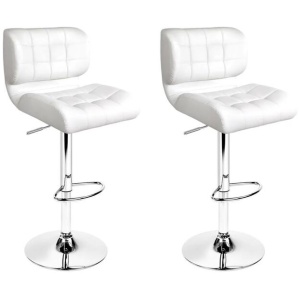 Set of 2 PU Leather Gas Lift Bar Stools - White and Chrome