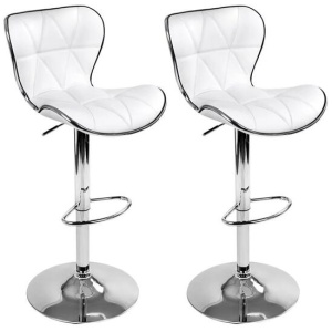 Set of 2 PU Leather Patterned Bar Stools - White and Chrome