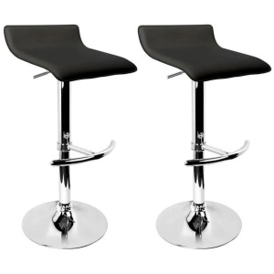Set of 2 PU Leather Wave Style Bar Stools - Black