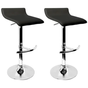 Set of 2 PU Leather Wave Style Bar Stools - Black