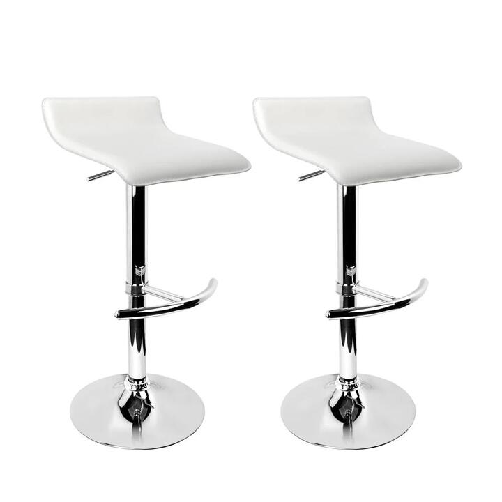 Set of 2 PU Leather Wave Style Bar Stools - White