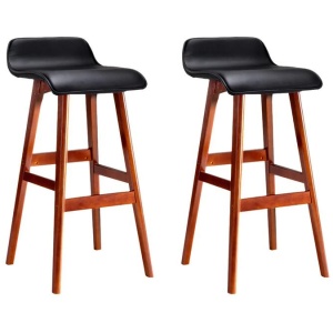 Set of 2 PU Leather Wood Wave Style Bar Stool - Black