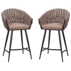 Set of 2 - Peak Fabric Bar Stool 65cm - Chocolate Milk
