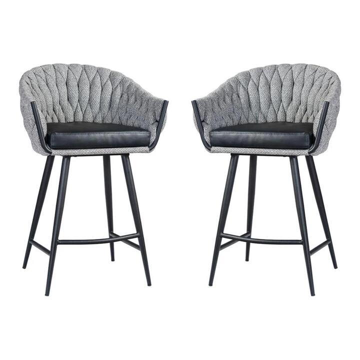 Set of 2 - Peak Fabric Bar Stool 65cm - Volcanic Ash