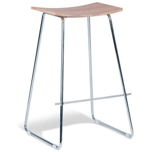 Set of 2 - Porter Nordberg Kitchen Counter Bar Stool 70cm - Chrome Frame - Natural Veneer Seat