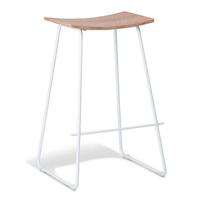 Set of 2 - Porter Nordberg Kitchen Counter Bar Stool 70m - White Frame - Natural Veneer Seat