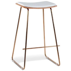 Set of 2 - Porter Nordberg Kitchen Counter Bar Stool 73cm - Rose Gold Frame - Natural Veneer White Cushion Seat