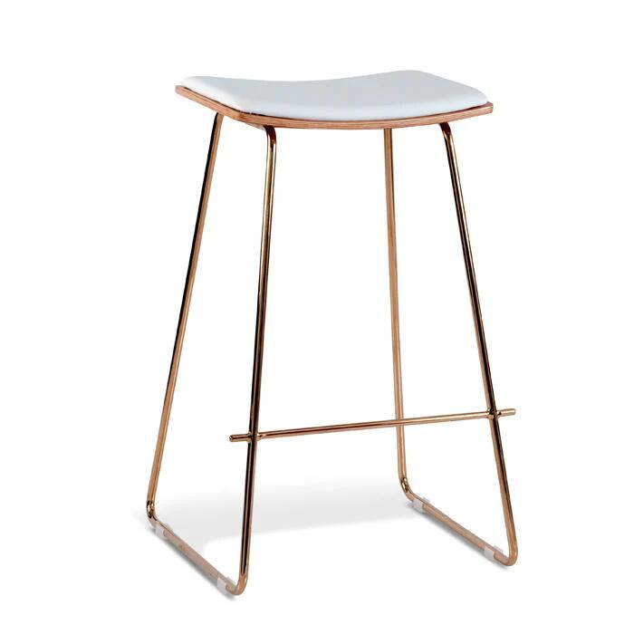 Set of 2 - Porter Nordberg Kitchen Counter Bar Stool 73cm - Rose Gold Frame - Natural Veneer White Cushion Seat
