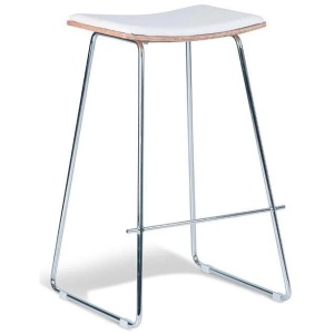 Set of 2 - Porter Nordberg Kitchen Counter Bar Stool 73m - Chrome Frame - Natural Veneer - White Cushion Seat