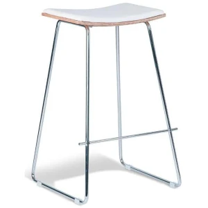 Set of 2 - Porter Nordberg Kitchen Counter Bar Stool 73m - Chrome Frame - Natural Veneer - White Cushion Seat