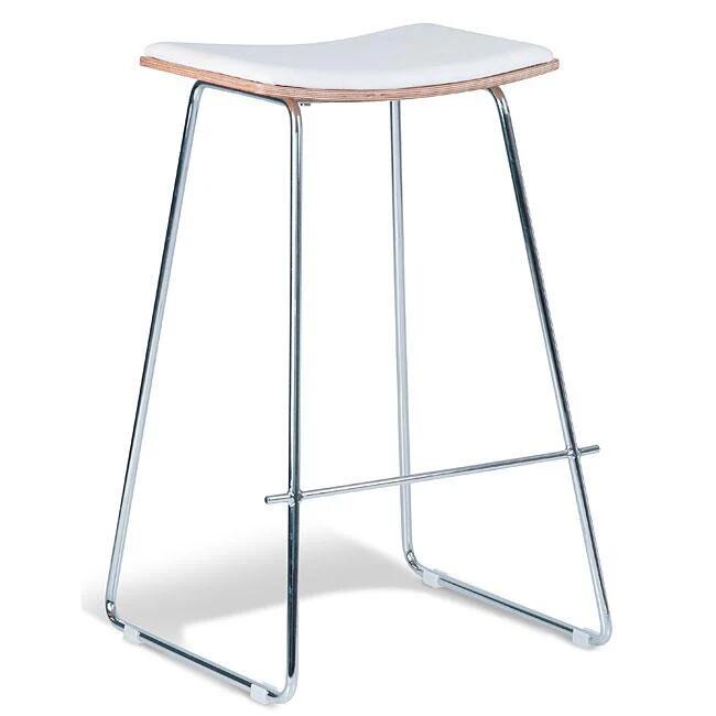 Set of 2 - Porter Nordberg Kitchen Counter Bar Stool 73m - Chrome Frame - Natural Veneer - White Cushion Seat