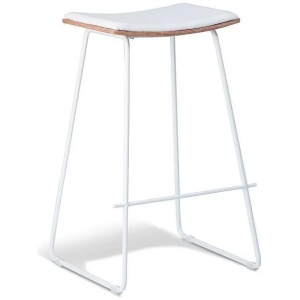 Set of 2 - Porter Nordberg Kitchen Counter Bar Stool 73m - White Frame - Natural Veneer - White Cushion Seat