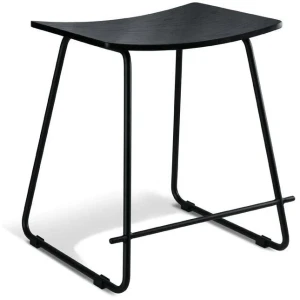 Set of 2 - Porter Nordberg Kitchen Low Stool 47cm - Black Frame - Black Veneer Seat