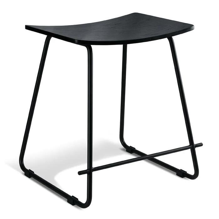 Set of 2 - Porter Nordberg Kitchen Low Stool 47cm - Black Frame - Black Veneer Seat