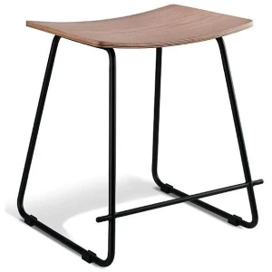 Set of 2 - Porter Nordberg Kitchen Low Stool 47cm - Black Frame - Natural Veneer Seat